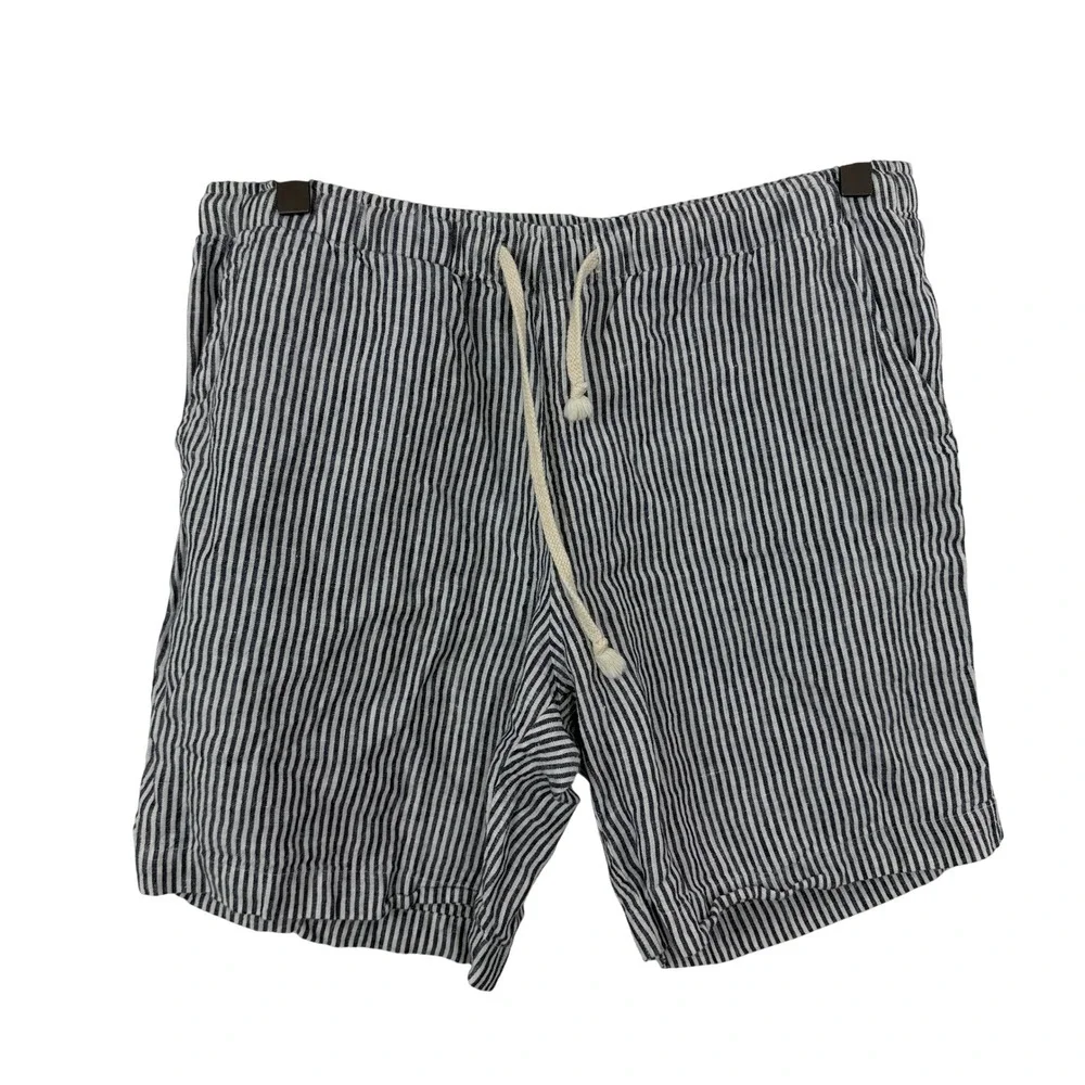 Alex Crane Shorts Mens Medium Blue Bo Shorts Linen Striped Beach Travel Resort